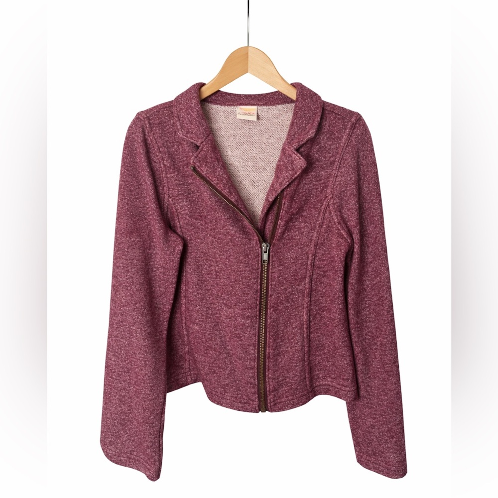 Gymboree Maroon Moto Jacket Girls Size 5/6 Heathered Zip Front Trendy Chic